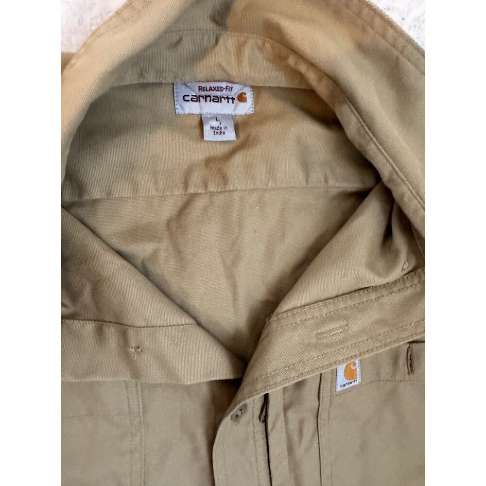 Carhartt Mens Beige Long Sleeve Button-Up Work Shirt Cotton Blend Durable.Size L